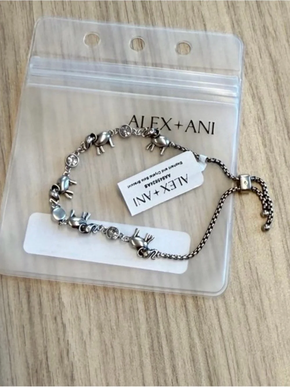 Alex and Ani Silver Elephant Crystal Slider Bracelet